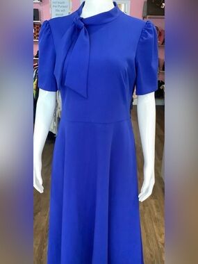 Elegant Royal Blue Tie-Neck Women’s Dress